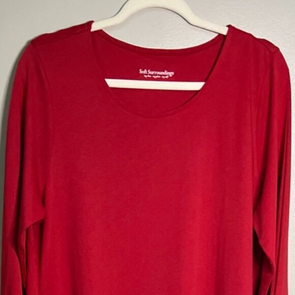 Soft Surroundings Dress Red Lucia Solid Flounce Ruffled Tiered Midi Size L - Picture 1 of 15